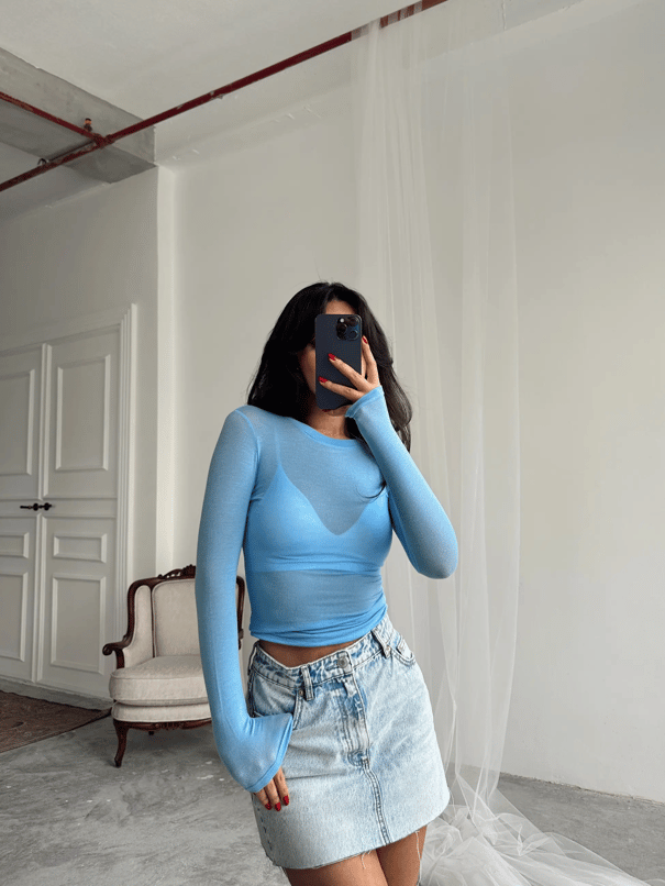 Transparan Bluz - Mavi