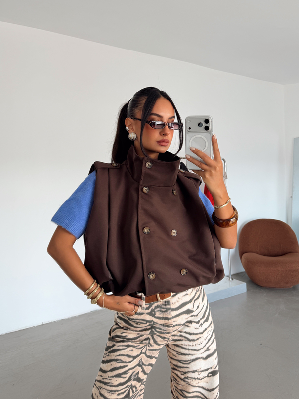 Apolet Detaylı Oversize Yelek - Kahve