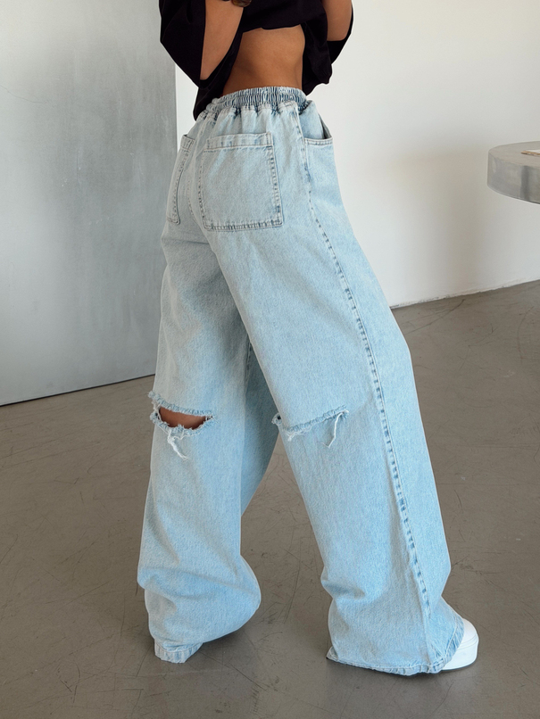 Bağcıklı Kot Pantolon - Buz Mavi