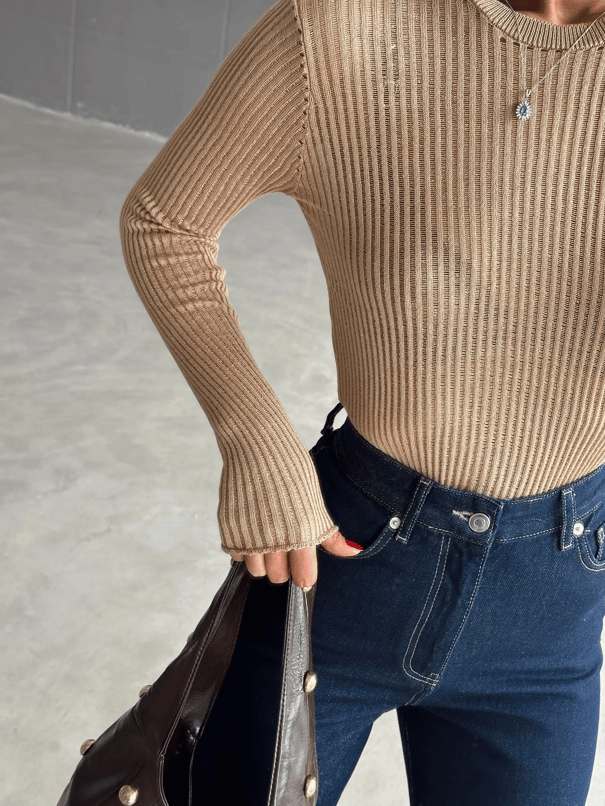 Arya Bisiklet Yaka Basic Triko Vizon - Vizon