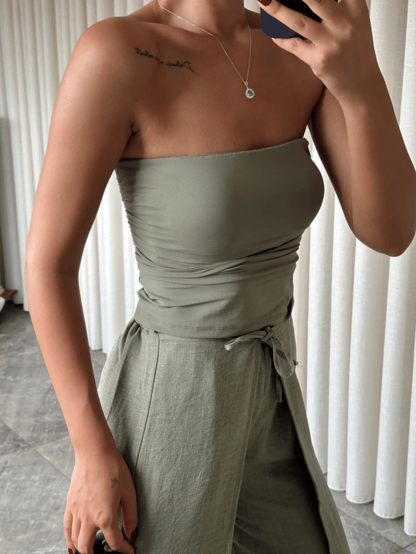 Drapeli Straplez Crop - Haki