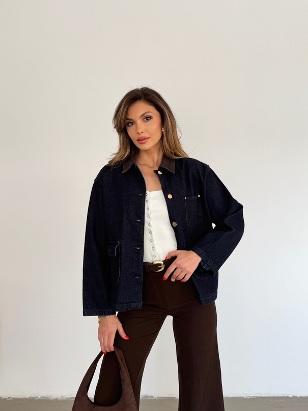 Garnili Denim Ceket - Lacivert