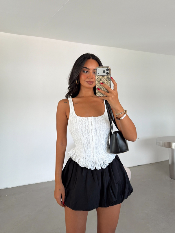 Korse Dantel Crop Top - Beyaz