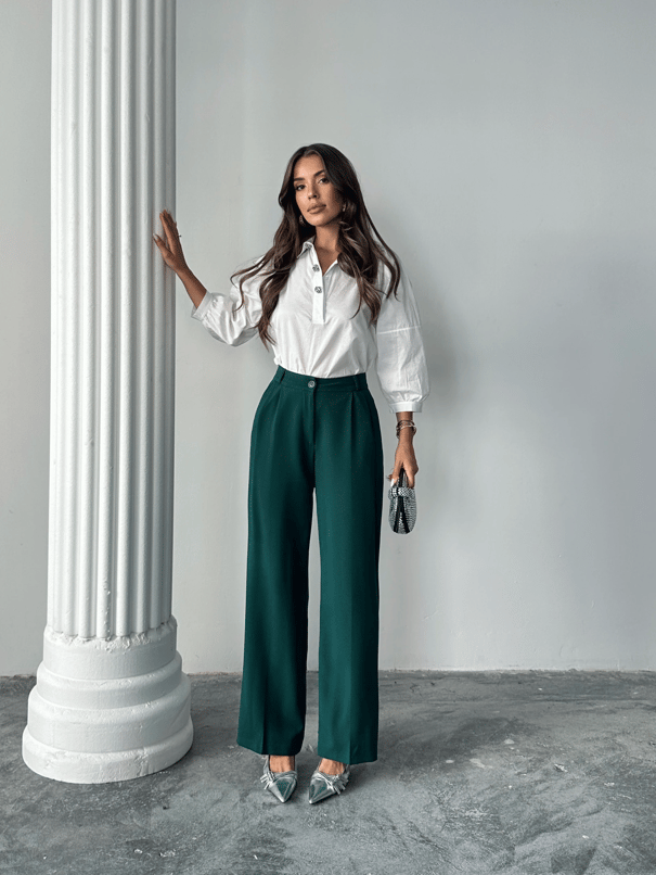 My Palazzo Kumaş Pantolon - Zümrüt Yeşili