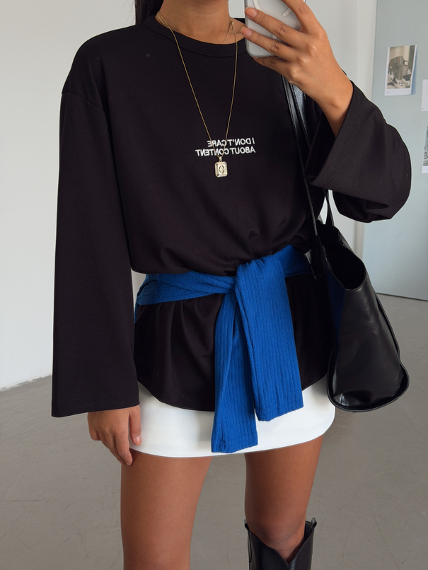 Nakışlı Bol Kesim Sweat - Siyah