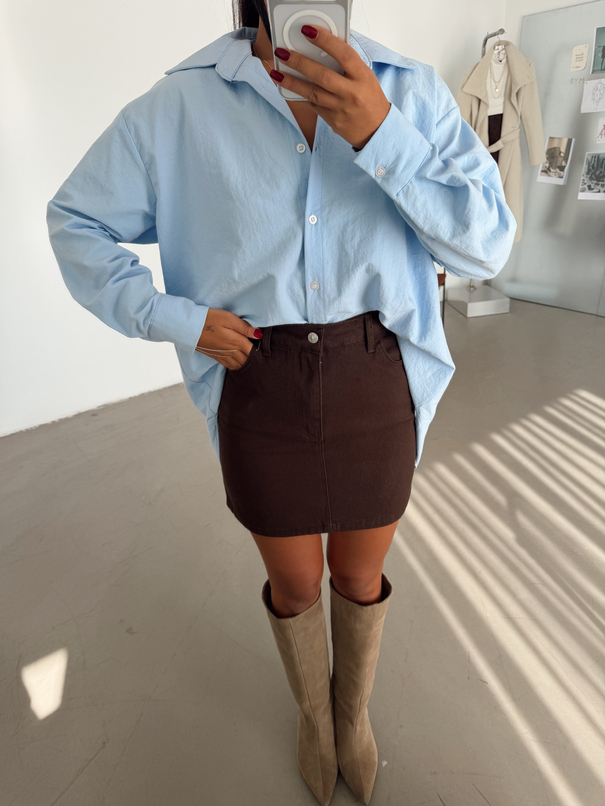 Mini Denim Etek - Kahve