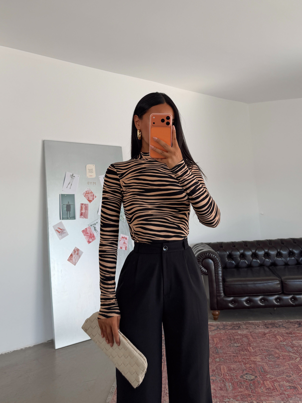 Desenli Balıkçı Bluz - Taba Zebra