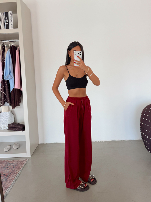 Sandy Yırtmaçlı Pantolon - Bordo