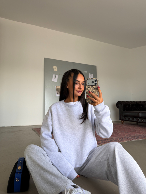Düz Basic Sweatshırt - Gri