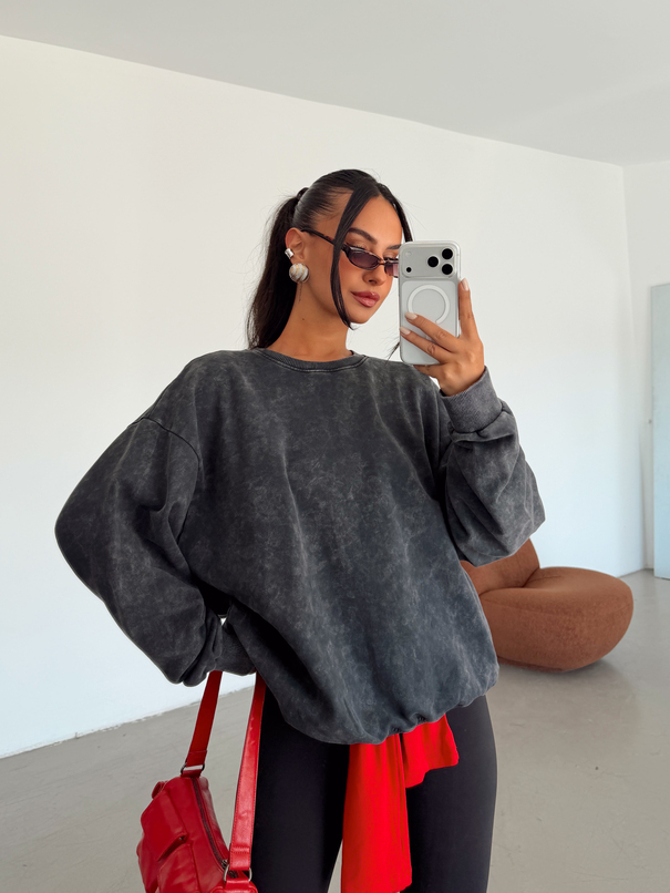 Oversize Yıkama Sweatshirt -Antrasit