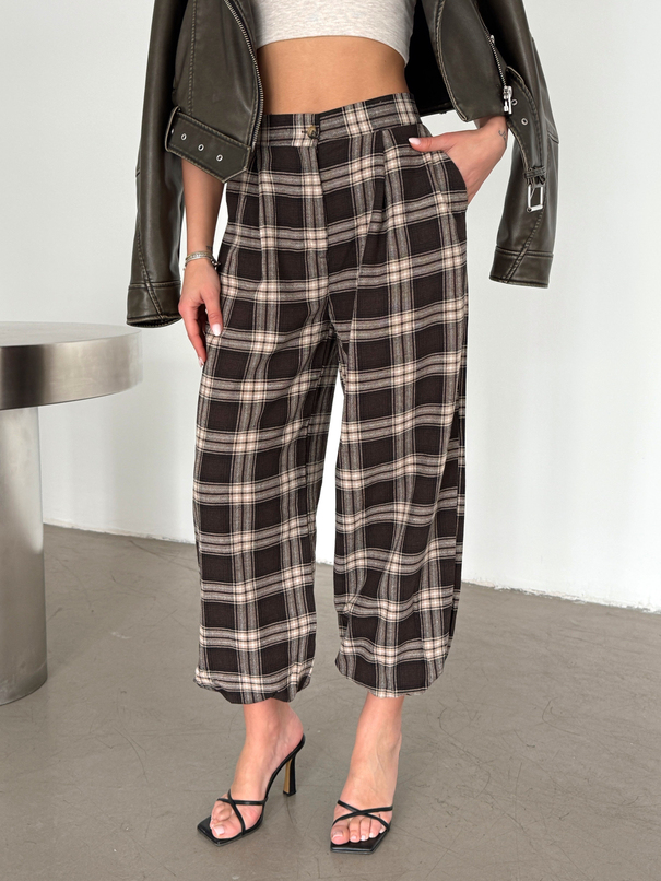 Ekose Jogger Pantolon - Kahve