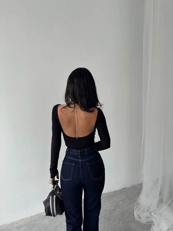 Mia Diamond Detay Bodysuit Siyah - Siyah