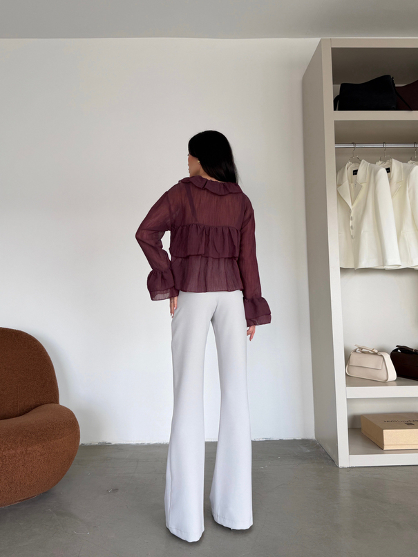 Fırfır Detaylı Bluz - Mürdüm