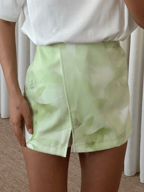 Çiçek Baskılı Mini Şort Etek - Mint