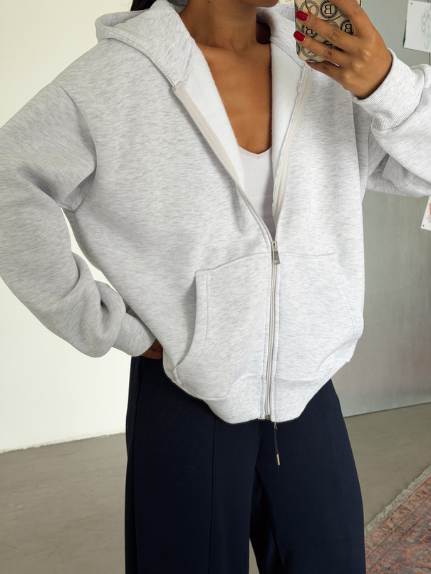 Fermuarlı Cepli Sweat - Gri