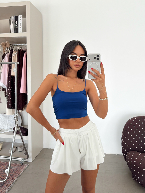 Lastik Askılı Crop - Saks Mavi