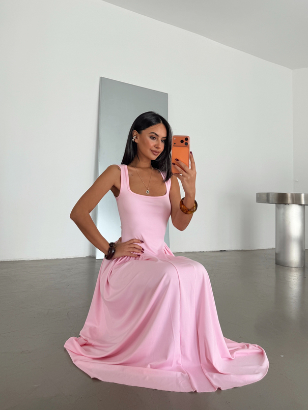Korse Detaylı Midi Elbise - Pembe