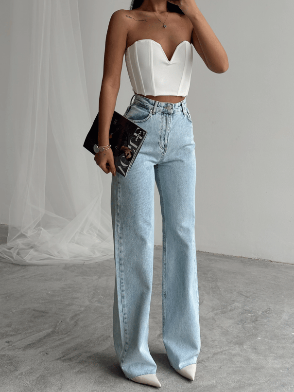 Massimo Paça Kesik Palazzo Jean - Buz Mavi