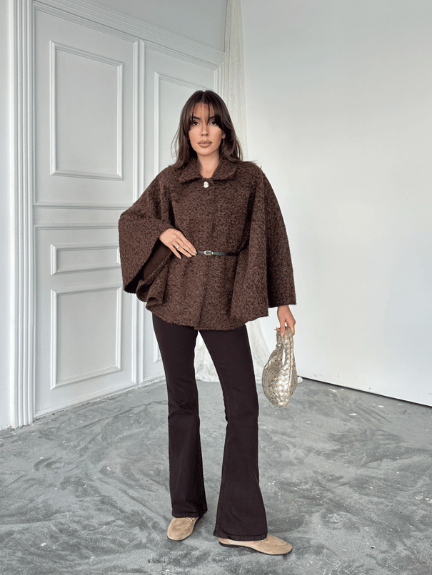 Kırçıllı Kaşe Panço  - Kahverengi