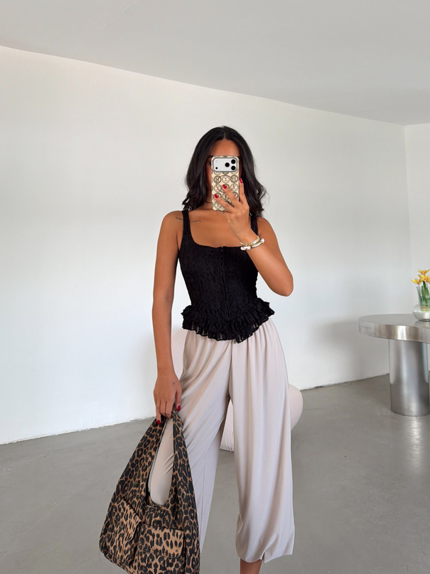 Korse Dantel Crop Top - Siyah