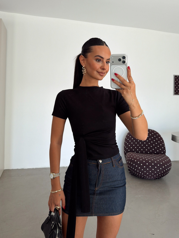 Modal Düğümlü Basic T-shirt - Siyah