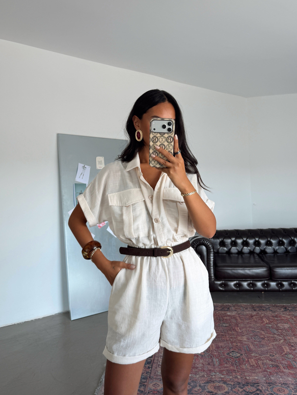 Beli Lastikli Mini Tulum - Taş