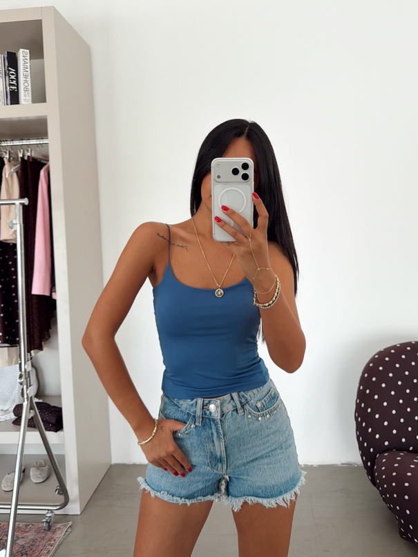 Lastik Askılı Crop - İndigo