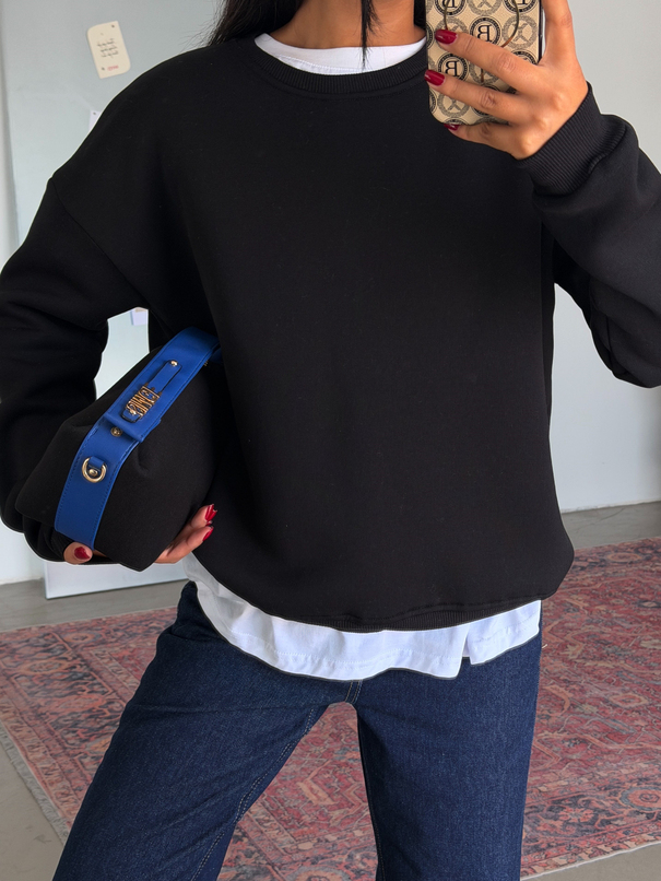 Düz Basic Sweatshırt - Siyah