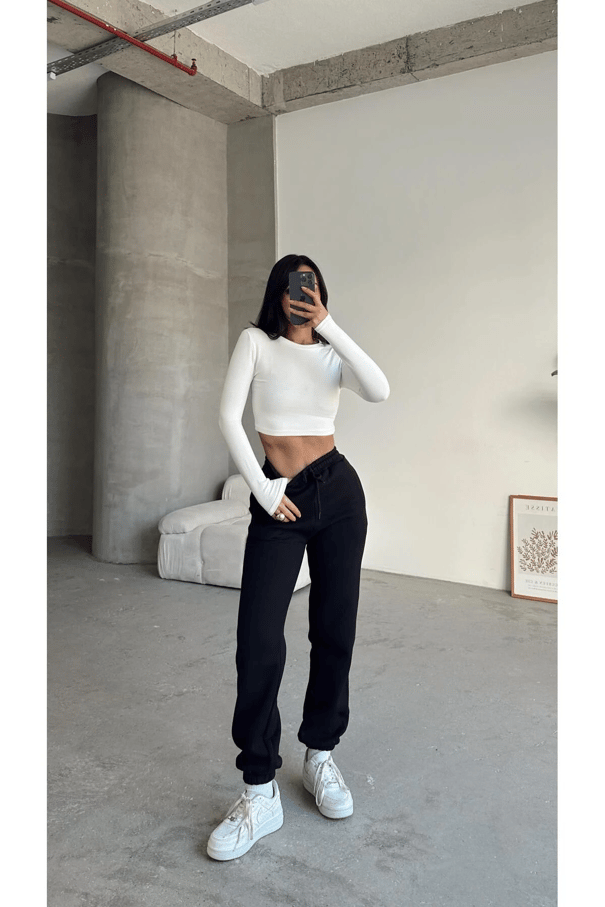 Bel Lastik Jogger Eşofman Siyah - Siyah