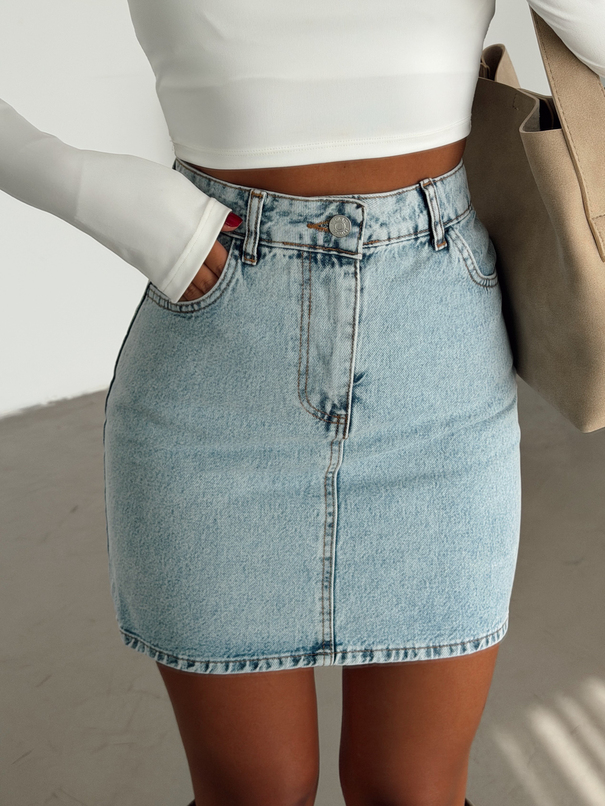 Mini Denim Etek - Buz Mavi