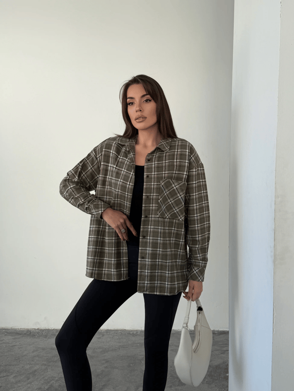 Tek Cep Ekose Gömlek - Haki