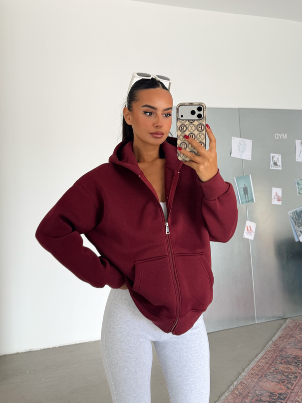 Fermuarlı Cepli Sweat - Bordo
