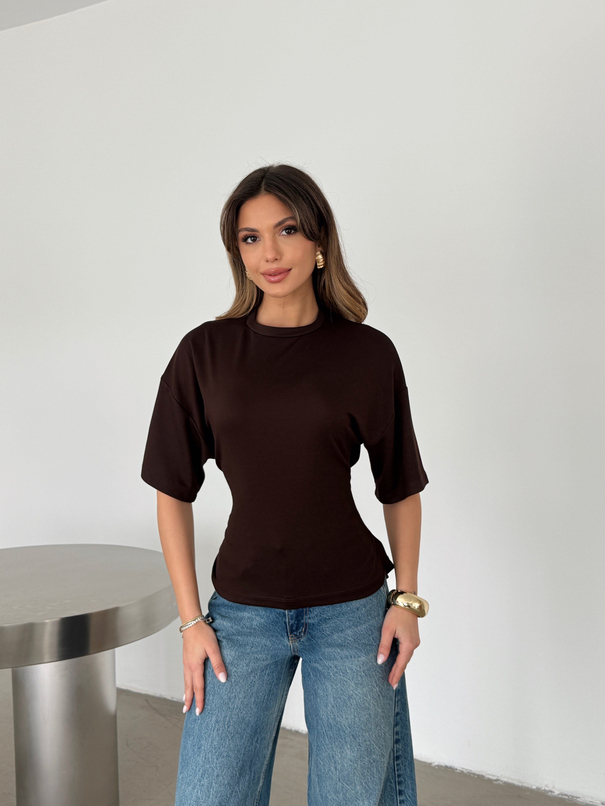 Bisiklet Yaka Biyeli Modal Bluz - Kahve