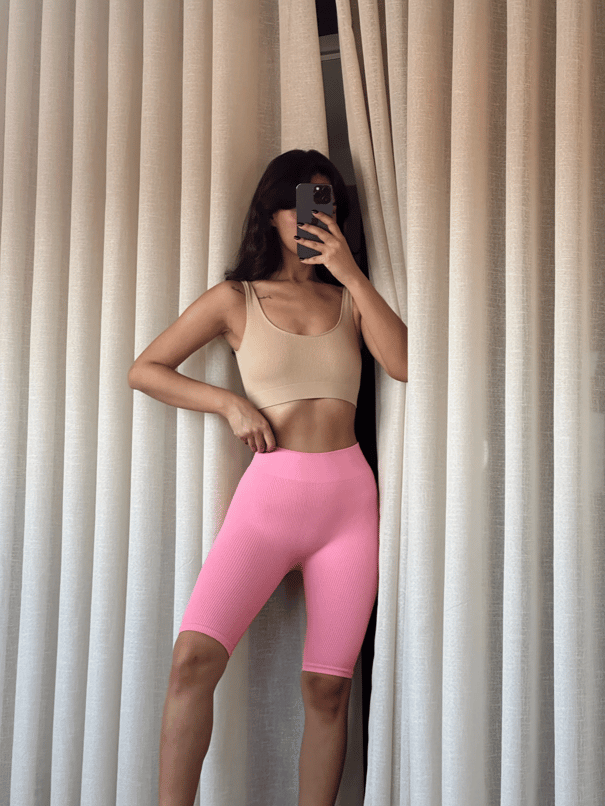 Fitilli Biker Tayt Pembe - Pembe