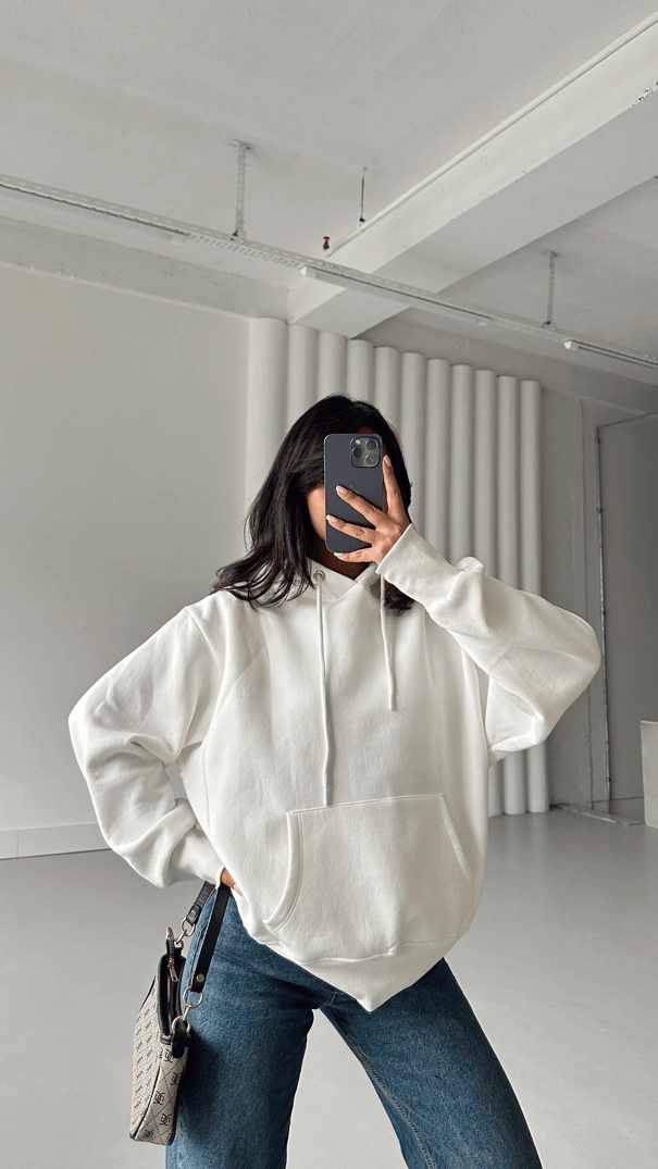 Kanguru İpli Sweat Beyaz - Beyaz