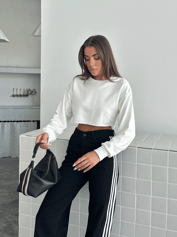 Dikişsiz Crop Sweat - Beyaz