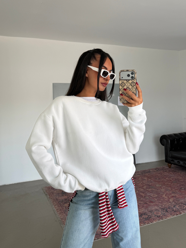 Düz Basic Sweatshırt - Beyaz