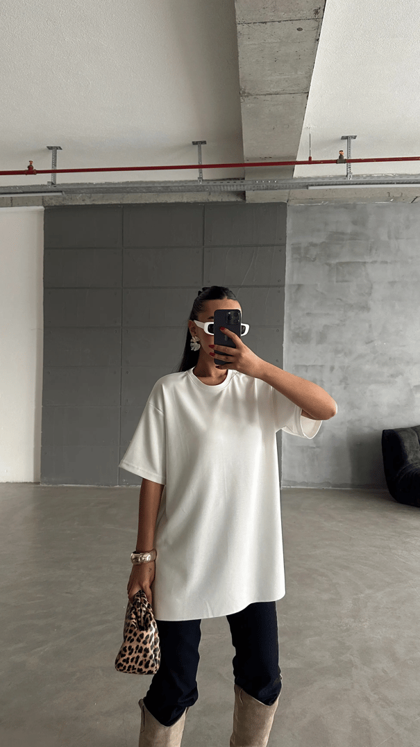 Yan Yırtmaç Oversize Basic - Ekru