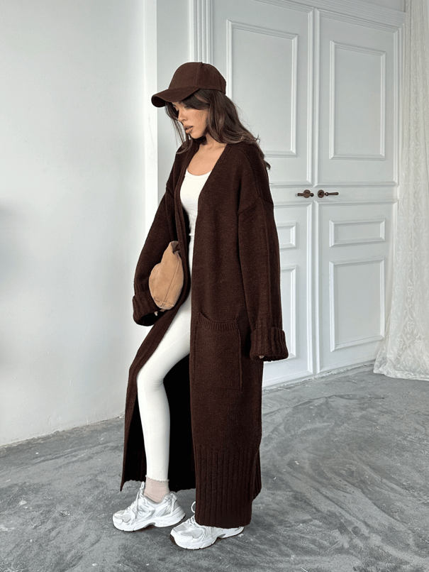 Oversize Uzun Hırka - Kahverengi