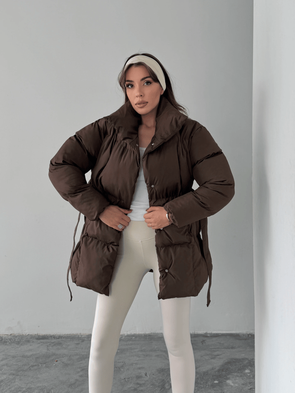 Kuşaklı Şişme Mont  - Kahve