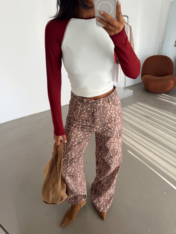 Bloklu Basic Bluz - Bordo