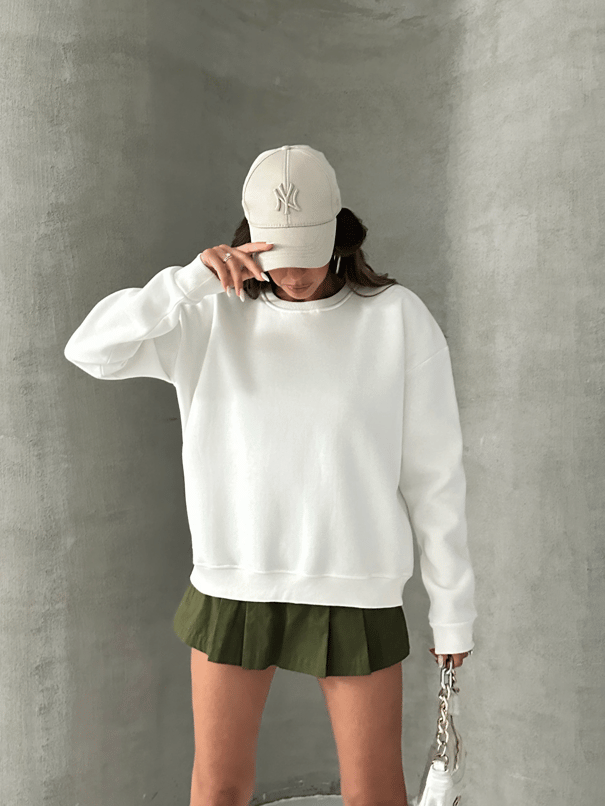 Düz Basic Sweatshırt - Beyaz
