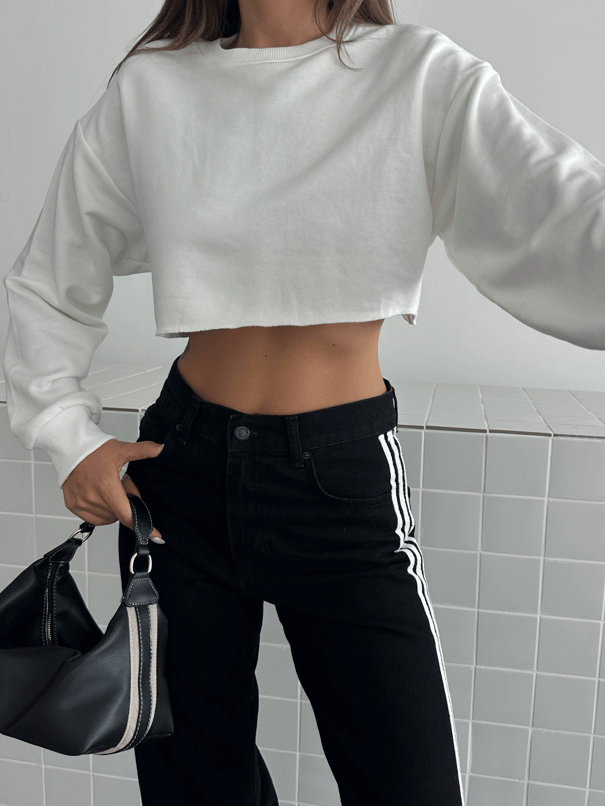 Dikişsiz Crop Sweat - Beyaz