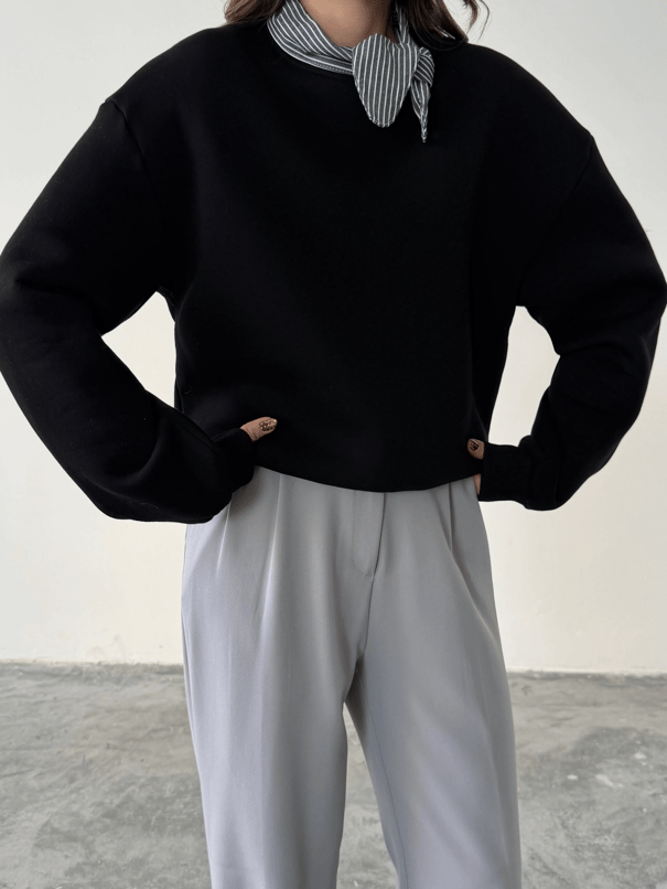 Fular Detaylı Sweatshirt - Siyah