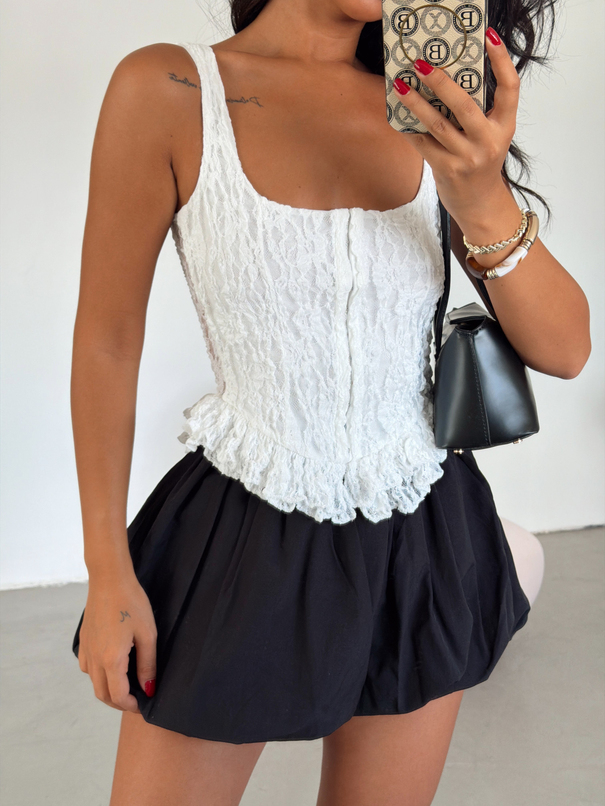 Korse Dantel Crop Top - Beyaz