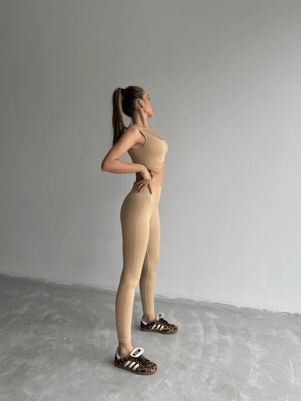 Yan Çizgi Esnek Tayt Bej - Bej