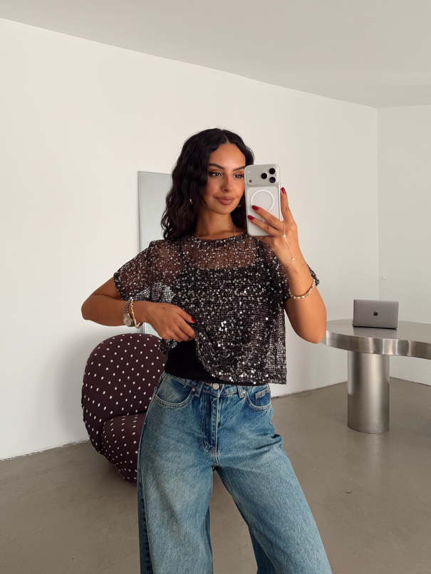 Atletli Pullu Bluz - Siyah