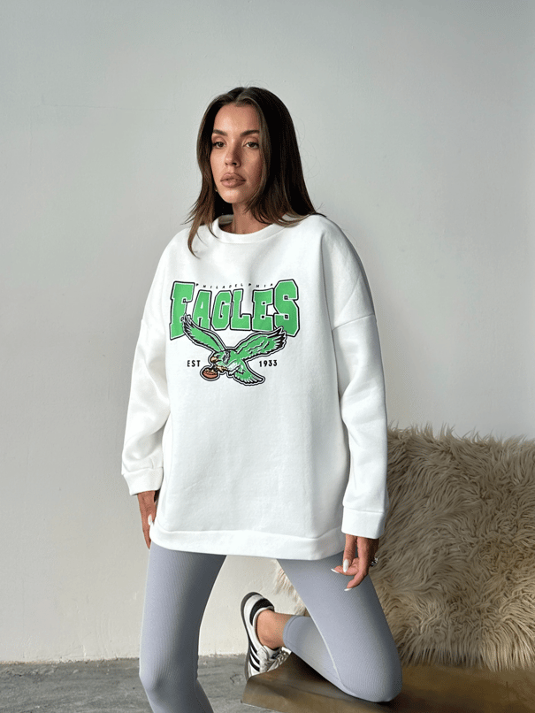 Eagles Üç İplik Oversize Sweat Beyaz - Beyaz