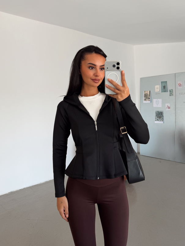 Beli Pileli Fermuarlı Sweat - Siyah