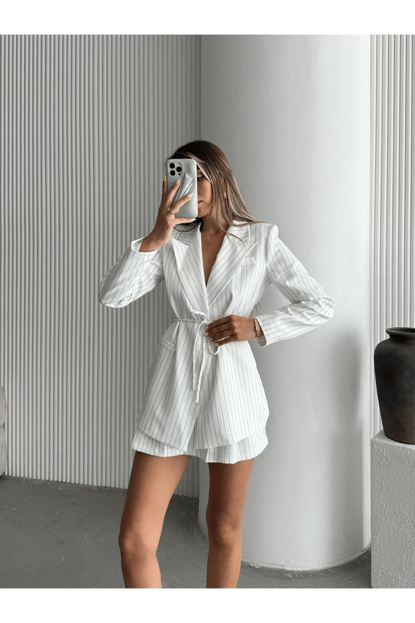Lasy Line Bel Bağlamalı Blazer Ceket Beyaz - Beyaz